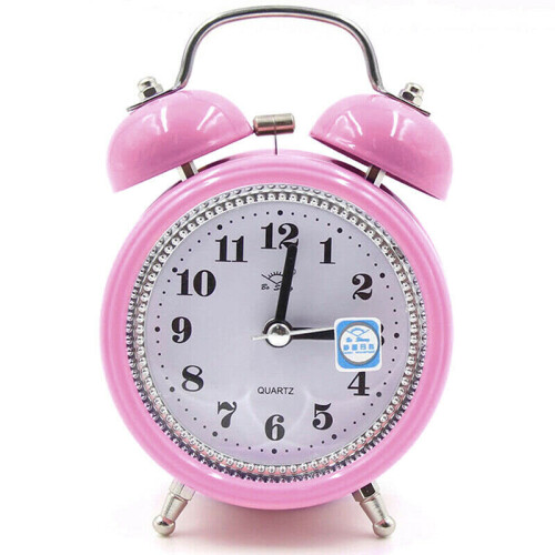 (Pink) Alarm Clock Super Loud Double Bell Quartz Movement Night Light Bedside Home!