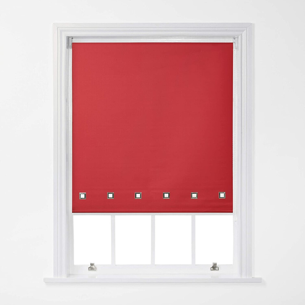 (Red, 90cm x 170cm (35.4" x 66.9")) A.Unique Home Trimmable Square Eyelet Roller Window Blind in a Variety of Colours and Sizes