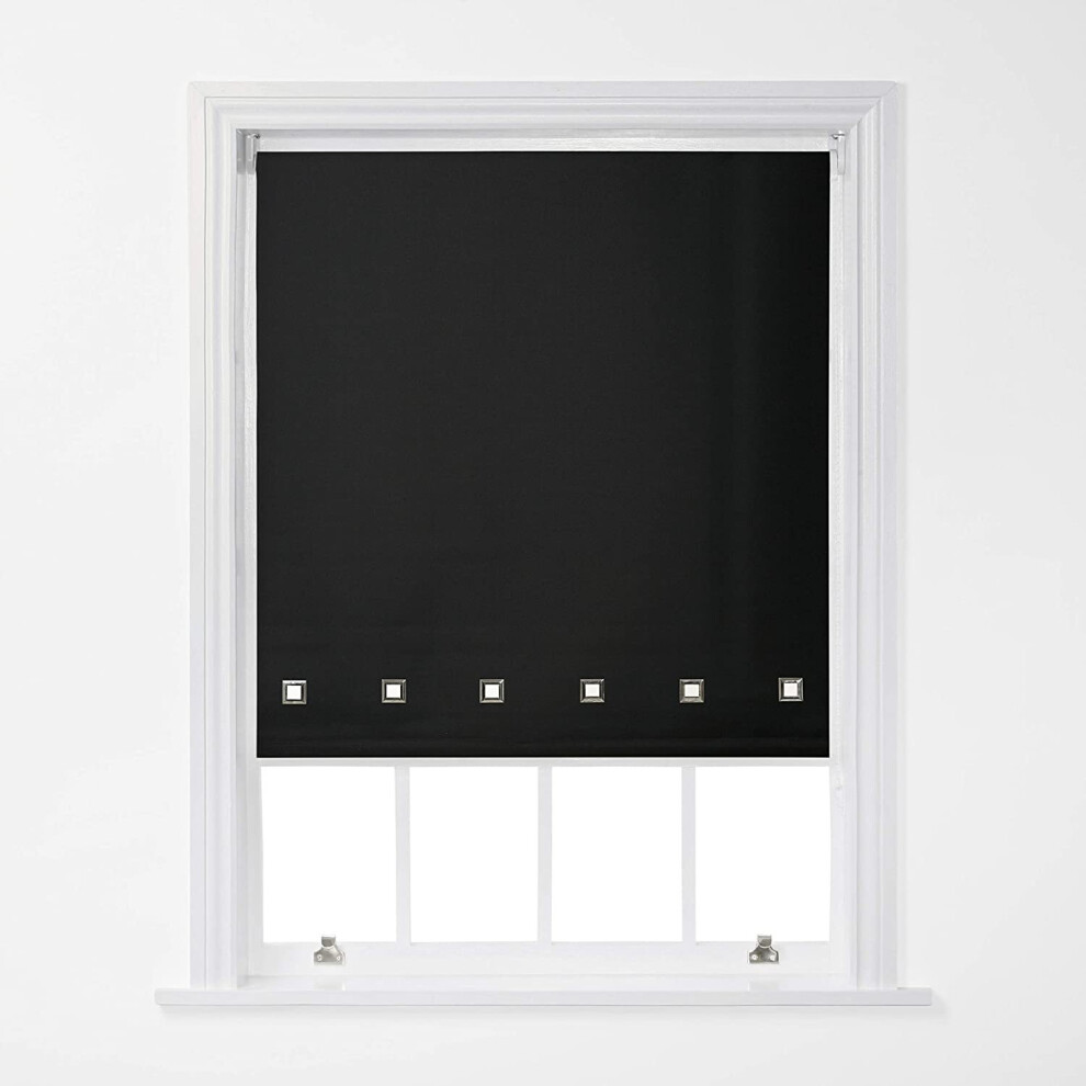 (Black, 60cm x 170cm (23.6" x 66.9")) A.Unique Home Trimmable Square Eyelet Roller Window Blind in a Variety of Colours and Sizes