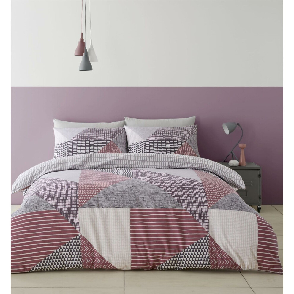 (Double) Catherine Lansfield Larsson Geo Duvet Cover Set Plum