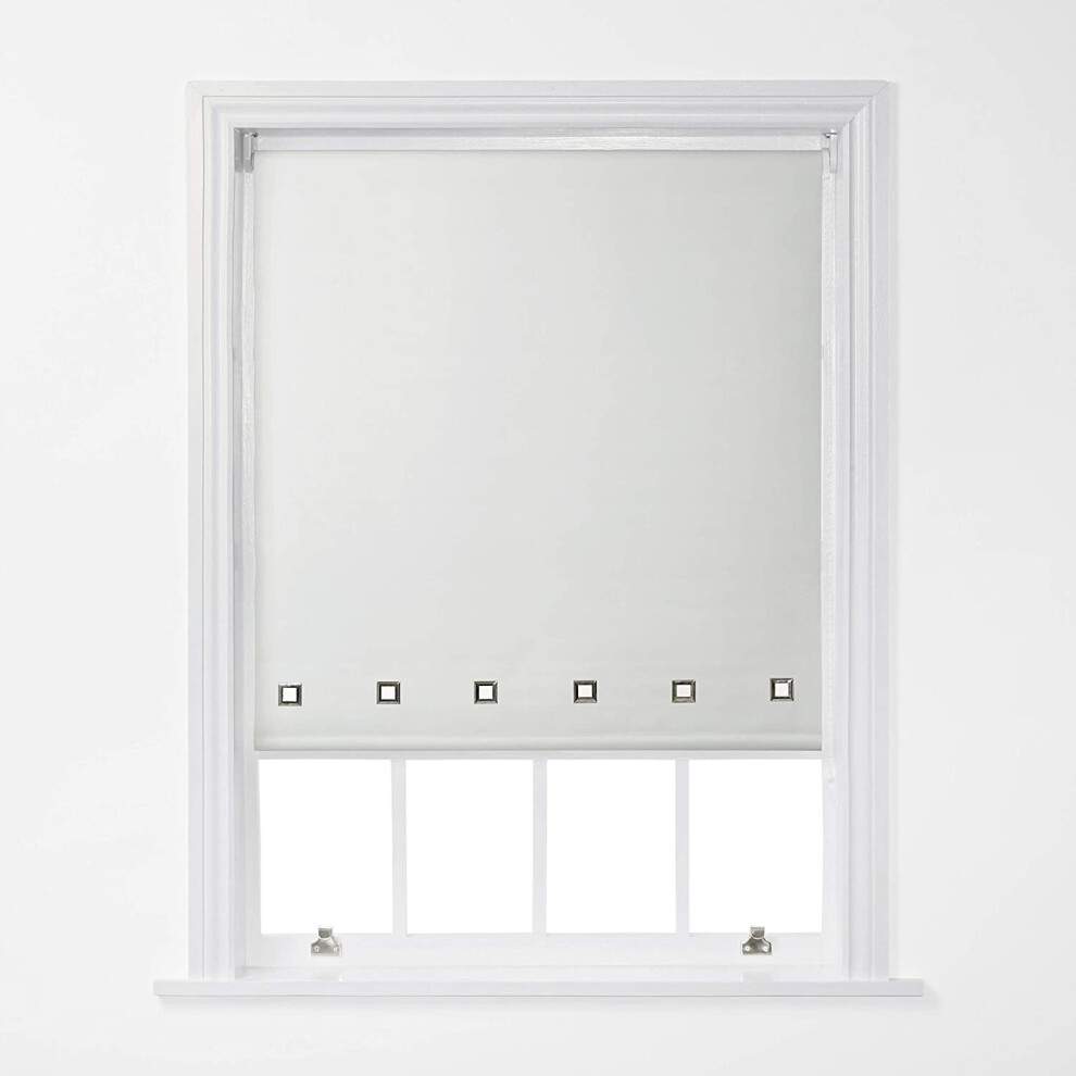 (White, 60cm x 170cm (23.6" x 66.9")) A.Unique Home Trimmable Square Eyelet Roller Window Blind in a Variety of Colours and Sizes