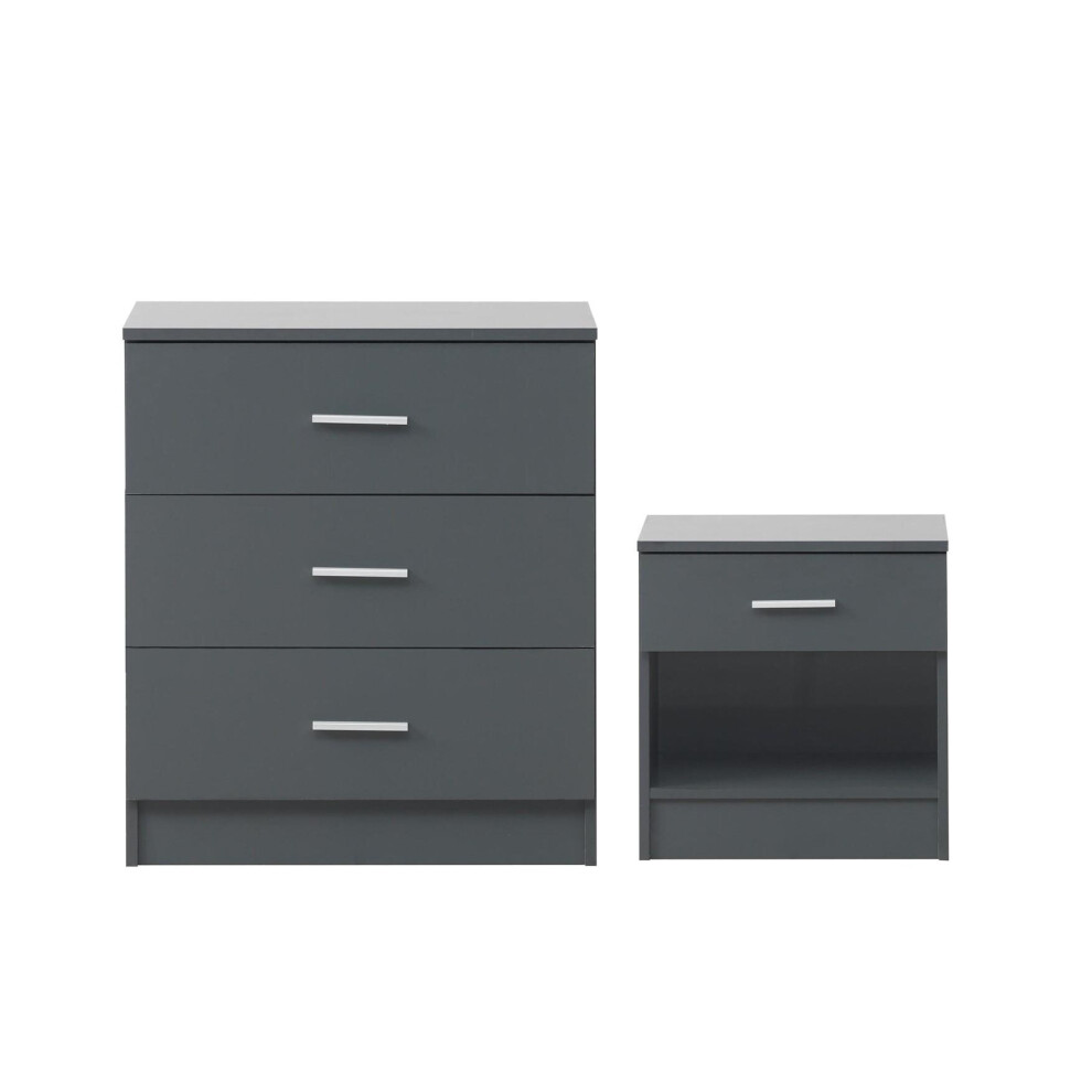 2 Piece Bedroom Furniture Set Bedside Table Chest Drawers Dark Grey