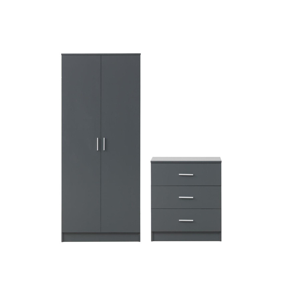 Rio Costa Duo Bedroom Furniture Set Dark Grey Wardrobe + Drawer Chest