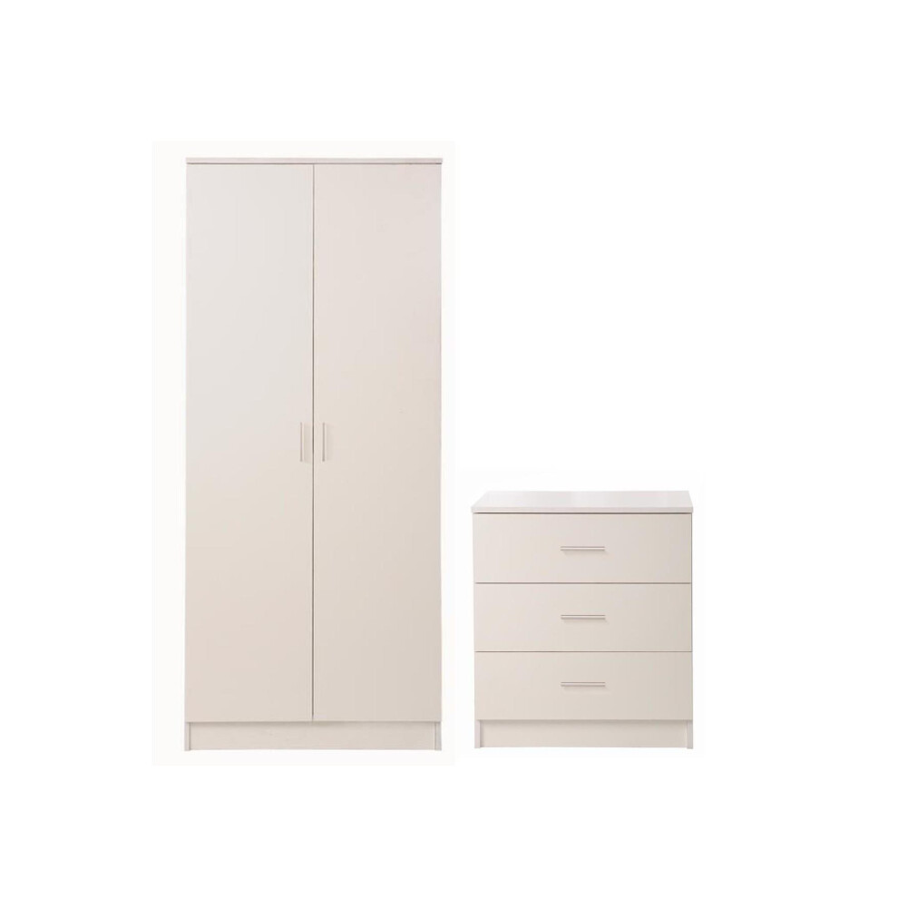 2 Piece Bedroom Furniture Set Wardrobe Chest Drawers White
