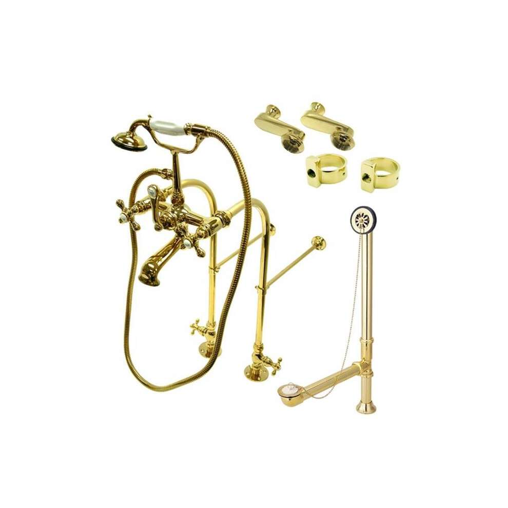 Kingston Brass Cck5102ax Vintage Freestanding Clawfoot Tub Faucet Package With Metal Cross Handles In Polished Brass 663370102110