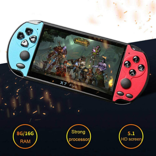 X7 Plus PSP Game Console Retro Mini Arcade 8Gb 5.1-Inch Red And Blue 2