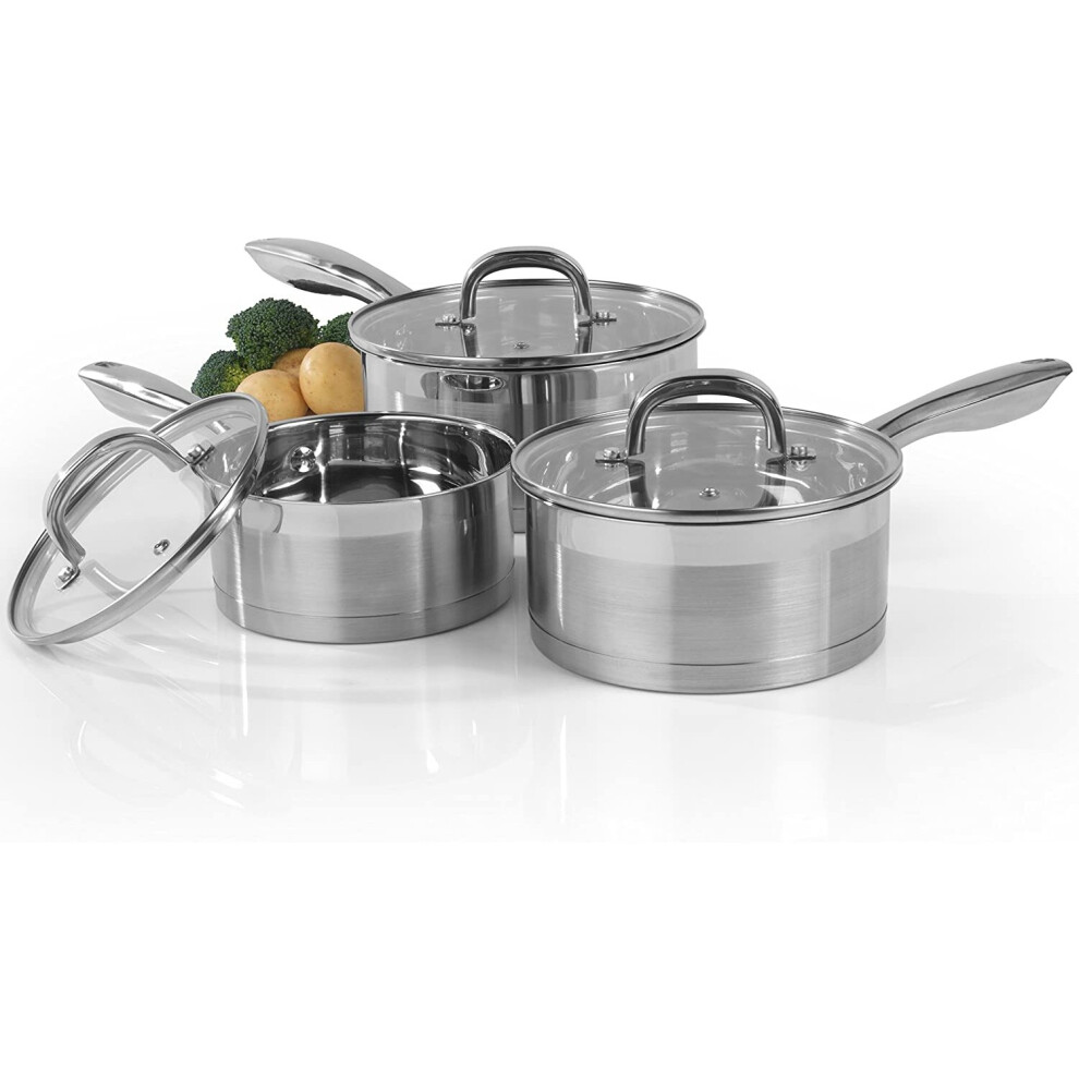 Salter Timeless Collection 3 Piece Saucepan Set Stainless Steel New