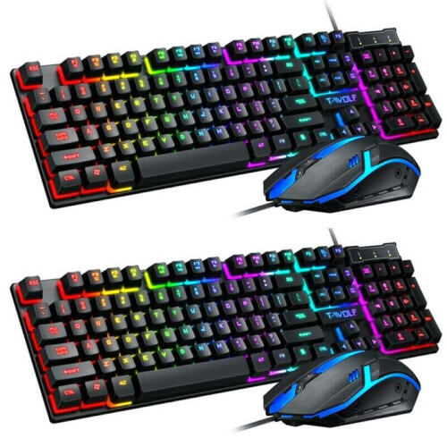 Gaming πληκτρολόγιο και ποντίκι Combo Rainbow LED με οπίσθιο φωτισμό Ενσύρματο USB για PC Laptop