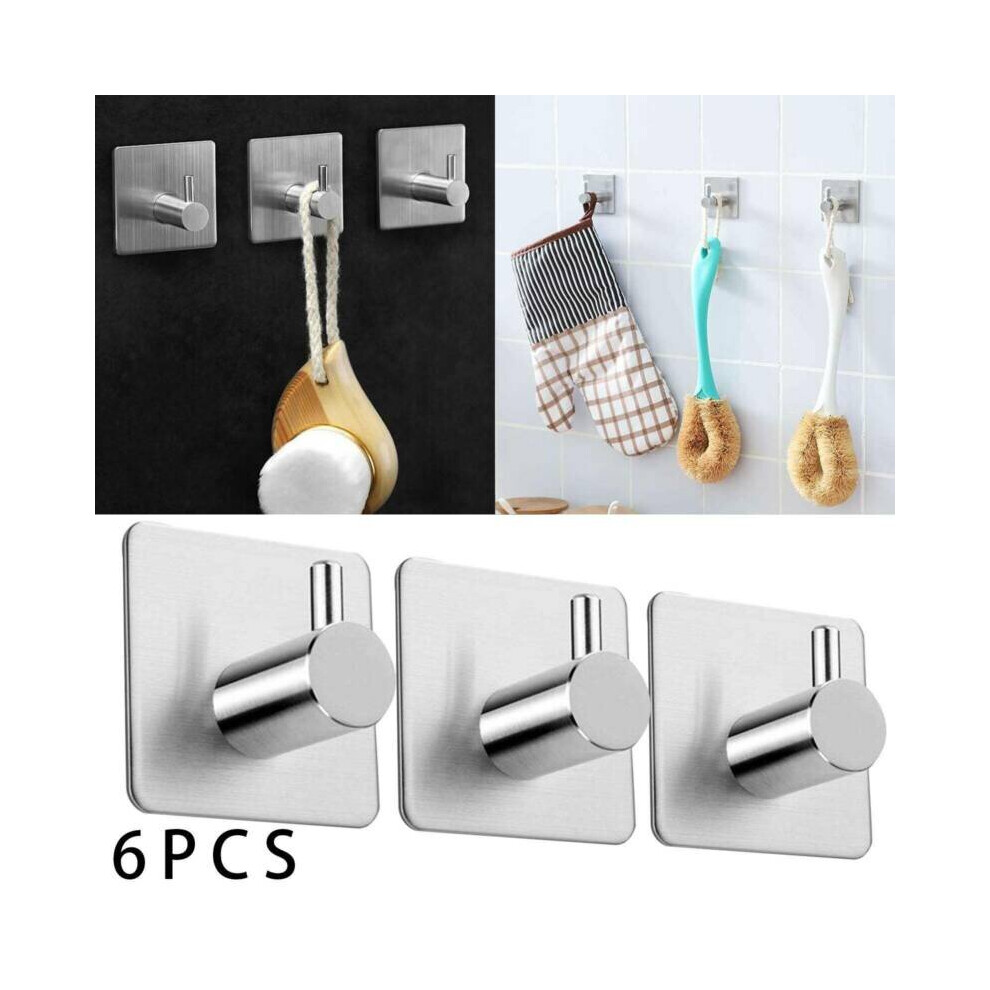 6X Self Adhesive Hooks Sticky Wall Hanger Bathroom Robe Towel Metal Kitchen Hook 714131861040
