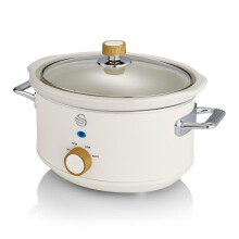 Swan 3.5L Nordic Slow Cooker 200W Removable Inner Pot Low/High Settings Glass Lid - Cotton White