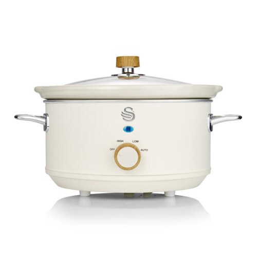 Swan Swan 3.5L Nordic Slow Cooker 200W Removable Inner Pot Low/High Settings Glass Lid - Cotton White 1