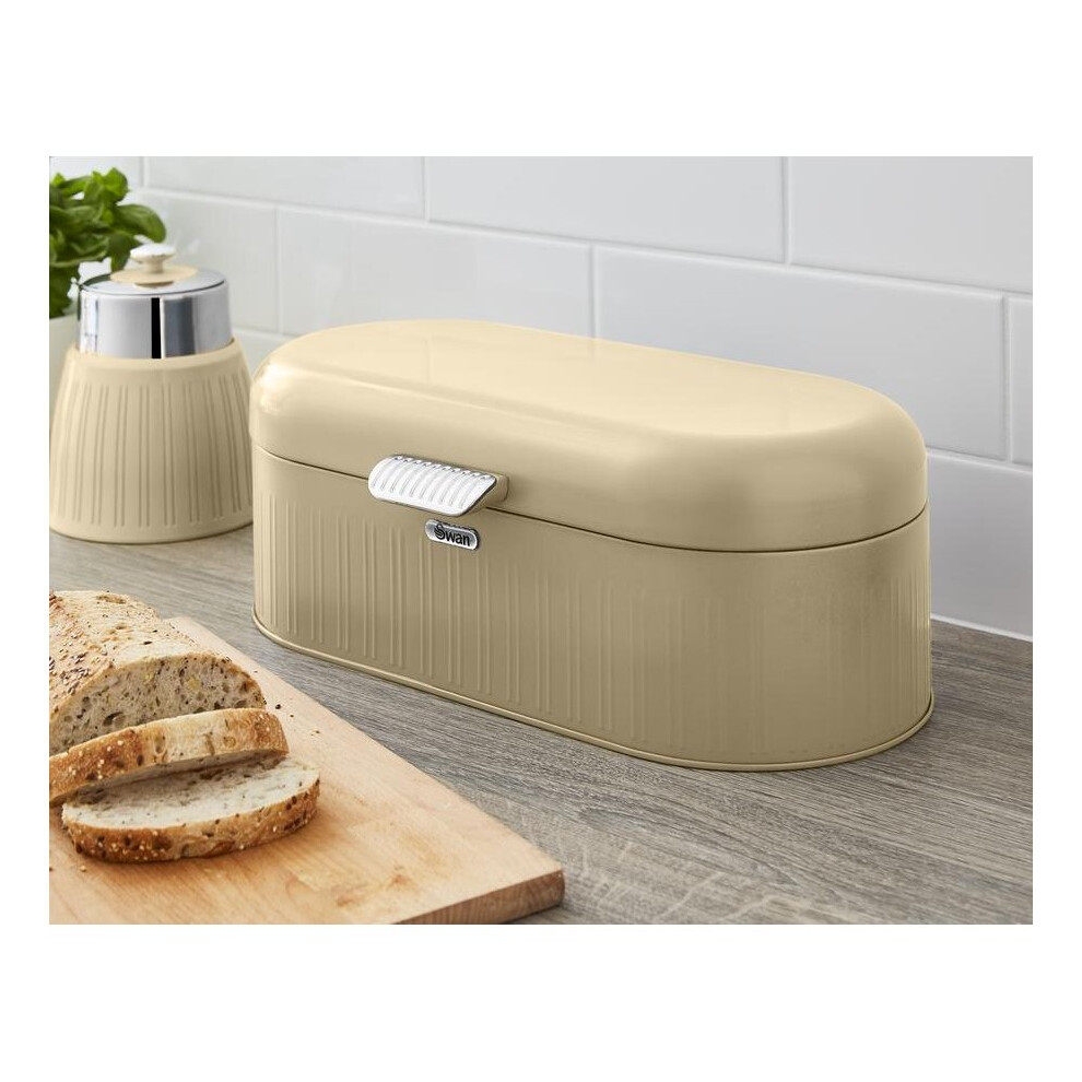 Swan Retro Bread Bin Kitchen Storage Easy Open Lid w/Chrome Plate Handle Easy Clean Generous Capacity - Cream