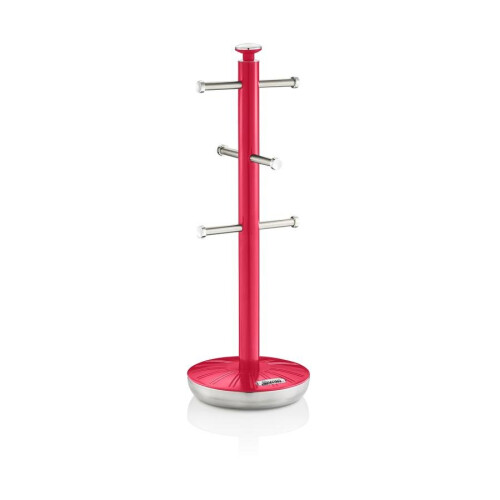 Swan Swan Retro Towel Pole and Mug Tree Set 6 Mug Capacity Non-Slip Bases Kitchen Storage Easy Clean - Red 1