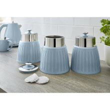 Swan Retro 3 Piece Canister Set Chrome Airtight Lid Lock Stainless Steel Kitchen Storage Tea Coffee Sugar - Blue