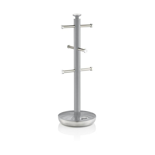 Swan Swan Retro Towel Pole and Mug Tree Set 6 Mug Capacity Non-Slip Bases Kitchen Storage Easy Clean - Grey 1