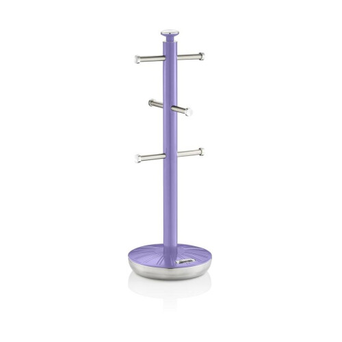 Swan Swan Retro Towel Pole and Mug Tree Set 6 Mug Capacity Non-Slip Bases Kitchen Storage Easy Clean - Purple 1