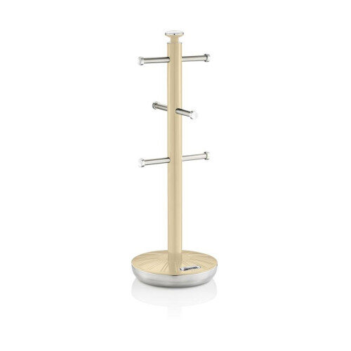 Swan Swan Retro Towel Pole and Mug Tree Set 6 Mug Capacity Non-Slip Bases Kitchen Storage Easy Clean - Cream 1