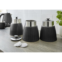 Swan Retro 3-Piece Canister Set with Airtight Chrome Lids - Stainless Steel Kitchen Storage for Tea, Coffee & Sugar (Black)