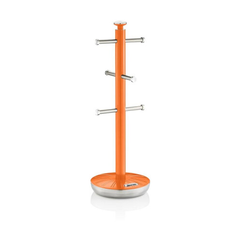 Swan Swan Retro Towel Pole and Mug Tree Set 6 Mug Capacity Non-Slip Bases Kitchen Storage Easy Clean - Orange 1