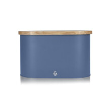 Swan Nordic Oval Bread Bin w/Bamboo Cutting Board Lid Scandi Carbon Steel Soft Touch - Blue