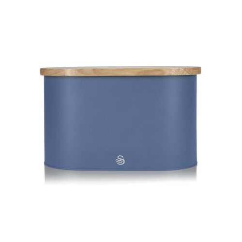 Swan Swan Nordic Oval Bread Bin w/Bamboo Cutting Board Lid Scandi Carbon Steel Soft Touch - Blue