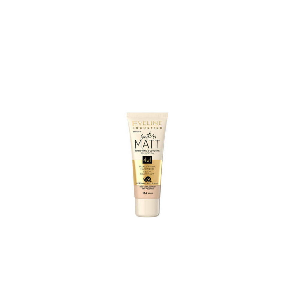 Eveline Cosmetics Beige Eveline Satin Matt 4 In 1 Mattifying & Covering Foundation - 104 30Ml