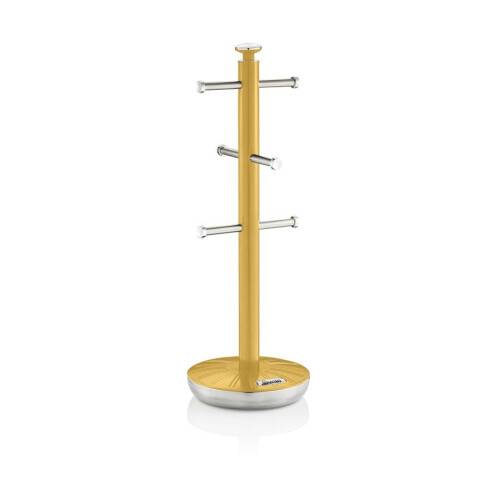 Swan Swan Retro Towel Pole and Mug Tree Set 6 Mug Capacity Non-Slip Bases Kitchen Storage Easy Clean - Yellow 1