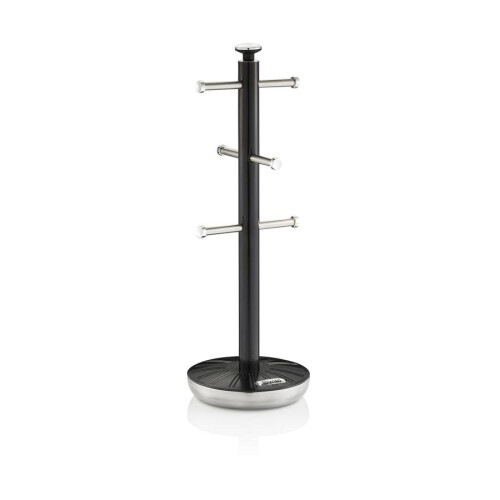 Swan Swan Retro Towel Pole and Mug Tree Set 6 Mug Capacity Non-Slip Bases Kitchen Storage Easy Clean - Black 1