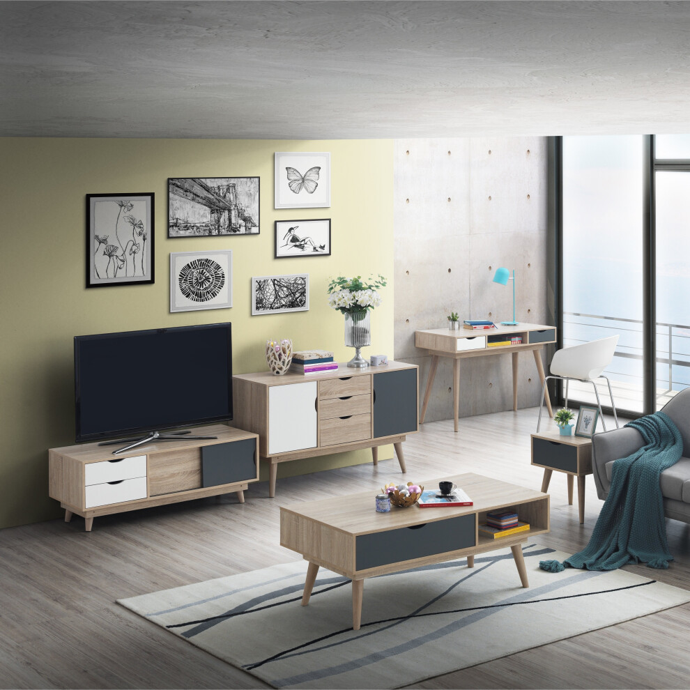 Timber Art Design Uk Alford Scandinavian Oak White Grey Tv Unit Coffee Table Sideboard Lamp Set