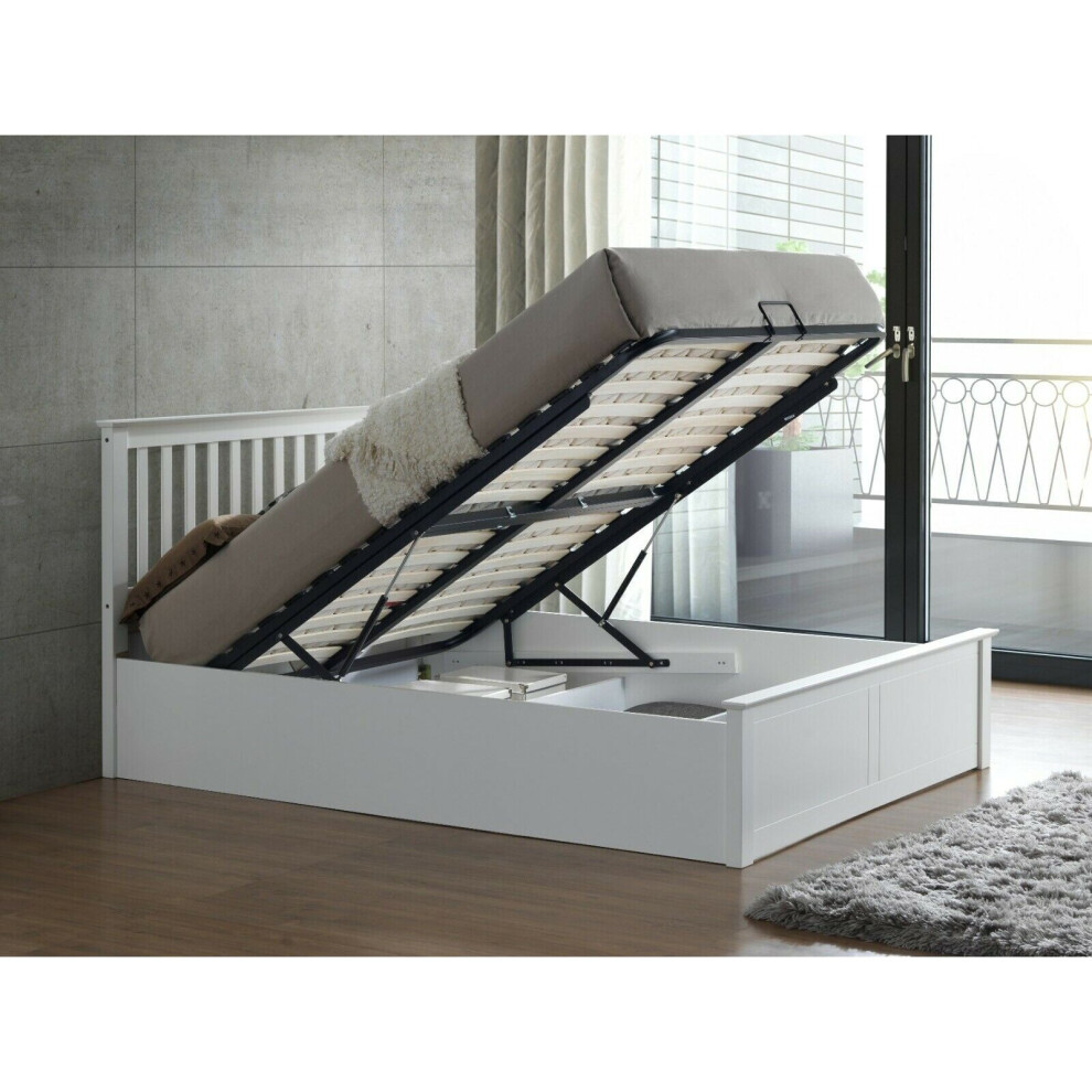 (Double, Memory Foam Mattress) Melbourne White Ottoman Storage Bed and Mattress