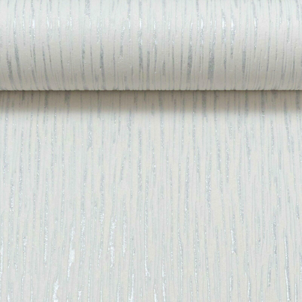 Plain White Silver Glitter Lines Stripes Textured Blown Vinyl Embossed