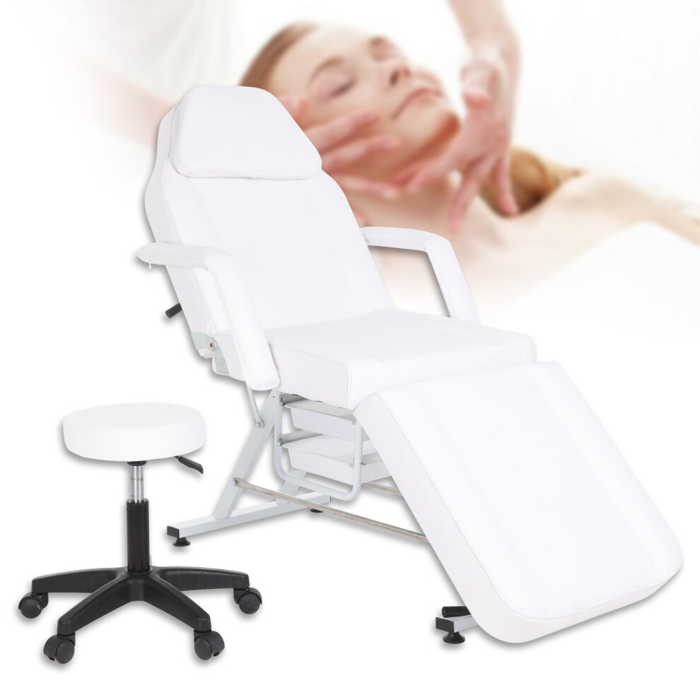 Beauty Salon Bed Chair | Stool Included - Massage Table Tattoo Therapy White