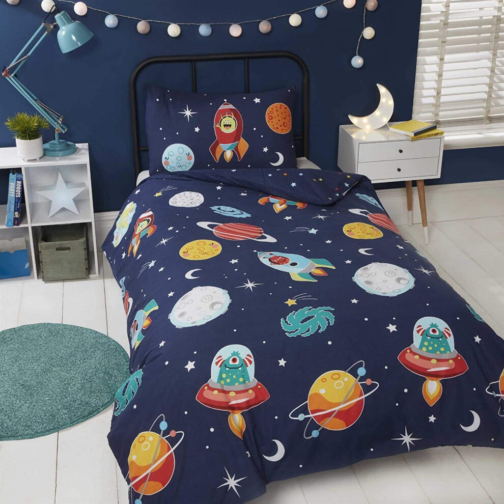 (Single) Space And Aliens Duvet Cover Set Glow In The Dark