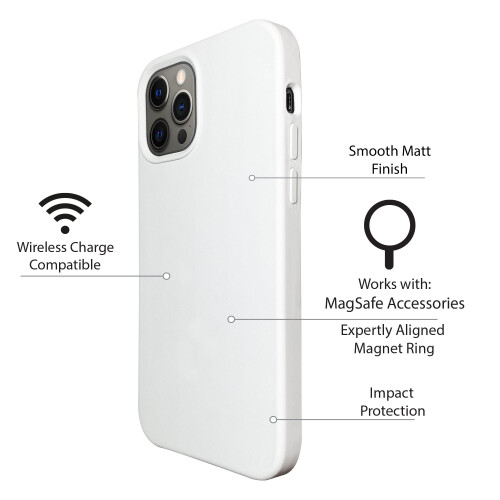 White iPhone 12 Pro Max Silicone Case with Magnetic Ring for MagSafe Wireless Charging 1