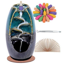 SPACEKEEPER Backflow Incense Holder Waterfall Incense Burner, Ceramic Aromatherapy Ornament Home Decor with 120 Backflow Incense Cones + 30 Incense