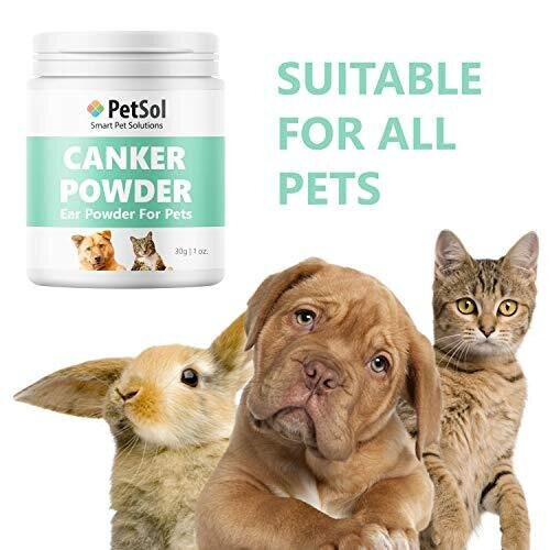 PetSol Ear Canker Powder 30g Ear Mite Powder For Dogs Cats Horses Rabbits Small Animals Pets Rapid Relief For Itching Caused By Ear Mites