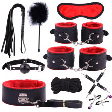 (Red) Bondage Kit BDSM Bondage Restraints Handcuffs Adult Games Cuffs Fetish Sex Toys