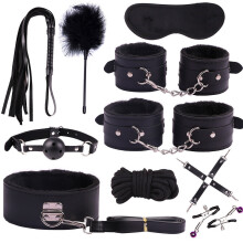 (Black) Bondage Kit BDSM Bondage Restraints Handcuffs Adult Games Cuffs Fetish Sex Toys