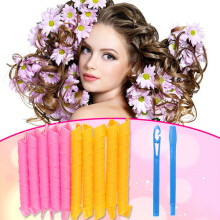 (20PCS+45cm) 20pcs 20/45/55CM Magic Long Hair Curler Leverage Spiral Roller Styling Tool+Hook