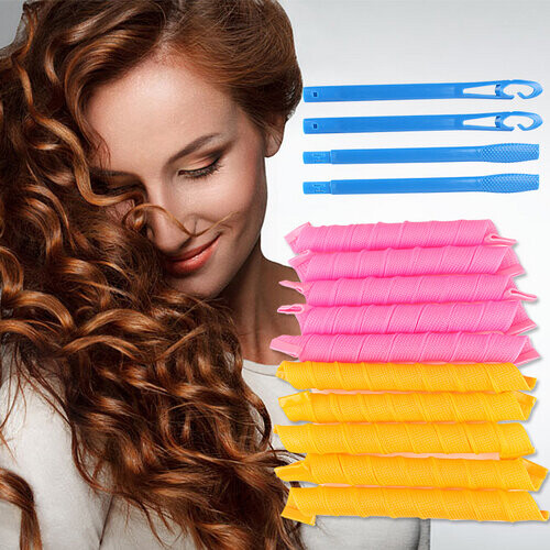 (20PCS+45cm) 20pcs 20/45/55CM Magic Long Hair Curler Leverage Spiral Roller Styling Tool+Hook 2