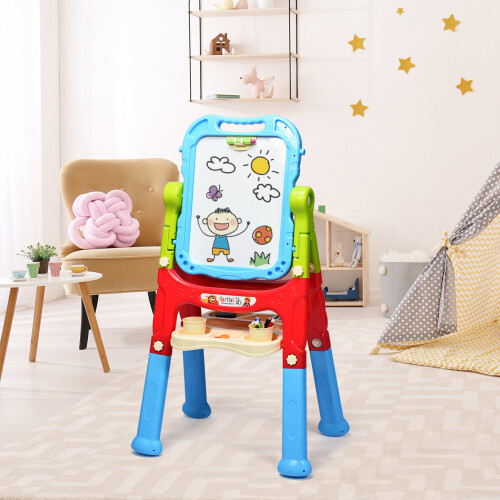Costway Kids Double Sided Easel Magnetic Drawing Chalkboard Whiteboard 2