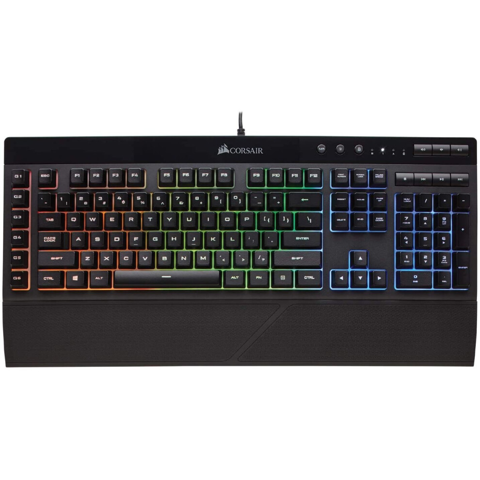 Corsair K55 RGB Gaming Keyboard - IP42 Dust and Water Resistance - 6 Programmable Macro Keys - Dedicated Media Keys - Detachable Palm Rest Included