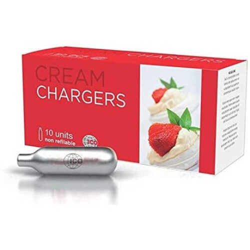 10-Piece Impeccable Culinary Objects ICON810 Cream Chargers, Silver - Packaging may vary