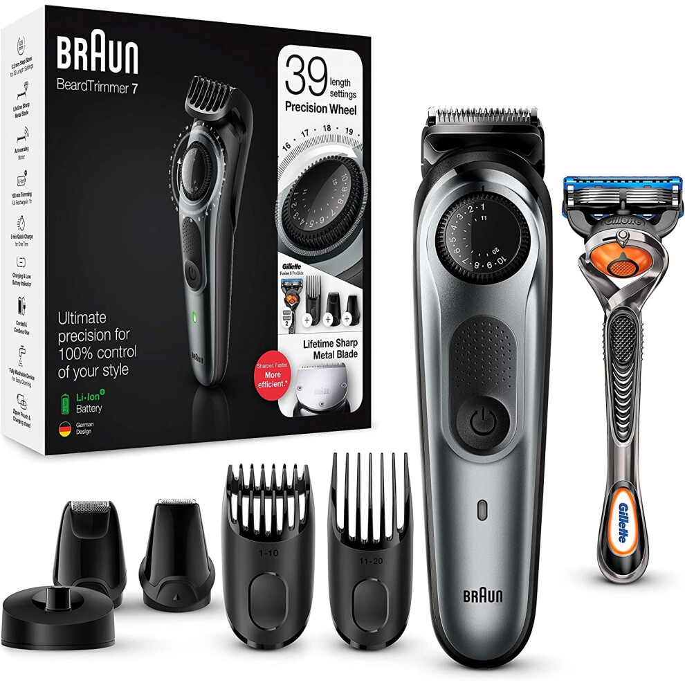 Braun Men's Beard Trimmer Bt7240 And Hair Clipper For Lifetime Sharp Metal Blades, 39 Length Settings