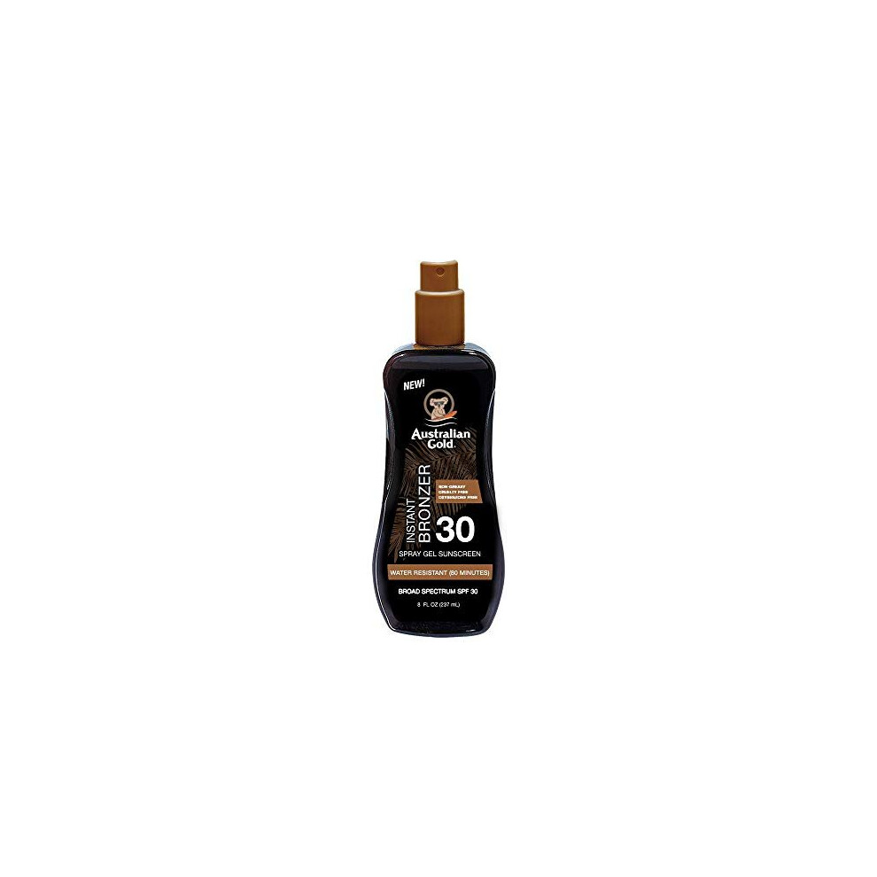 Australian Gold Spray Gel Sunscreen with Instant Bronzer SPF 30, 8 Ounce | Moisturize & Hydrate Skin | Broad Spectrum | Water Resistant | Non-Greasy |