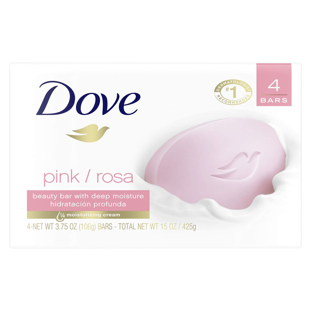 Dove Beauty Bar for Softer Skin Pink More Moisturizing Than Bar Soap 3.75 oz 4 Bars