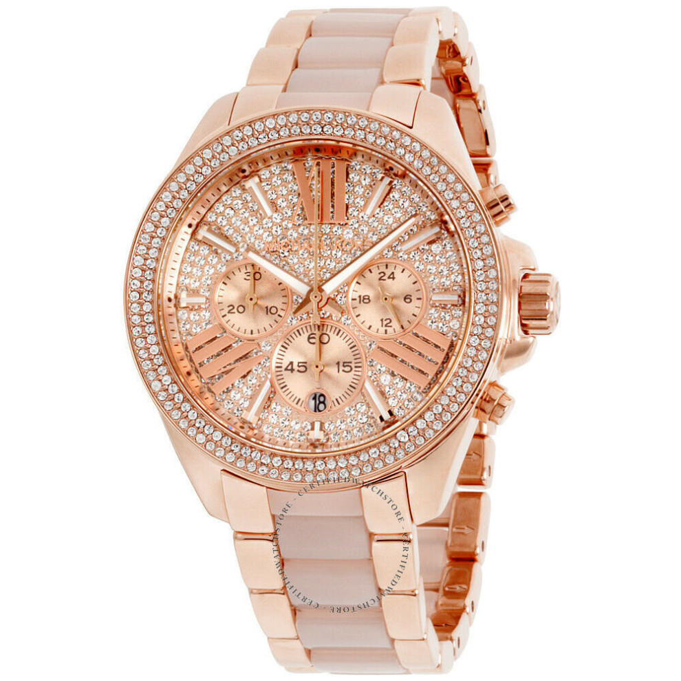 Montre femme Michael Kors MK6096 Wren Crystal Rose Gold - Chronographe, Swarovski, boîtier PVD or rose, étanche 50 m