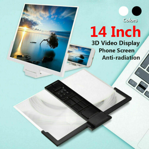 (White) 14" Mobile Phone Screen Magnifier 3D HD Video Amplifier Folding Stand Bracket UK 2