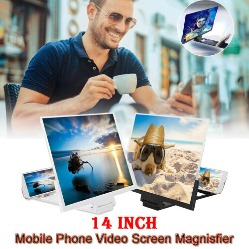 (Black) 14" Mobile Phone Screen Magnifier 3D HD Video Amplifier Folding Stand Bracket UK