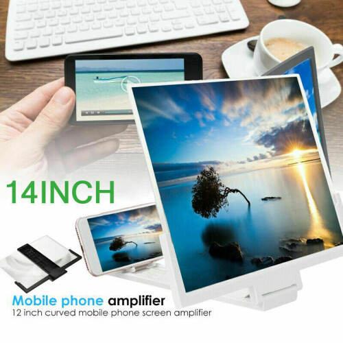 (White) 14" Mobile Phone Screen Magnifier 3D HD Video Amplifier Folding Stand Bracket UK 1